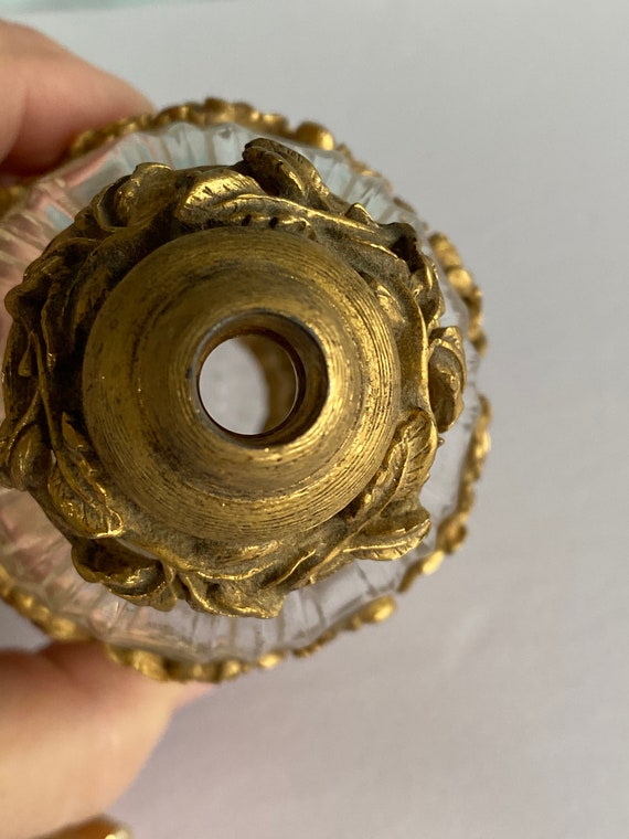 Vtg Ormolu Gold Plated Glass Perfume Bottle, Boud… - image 5