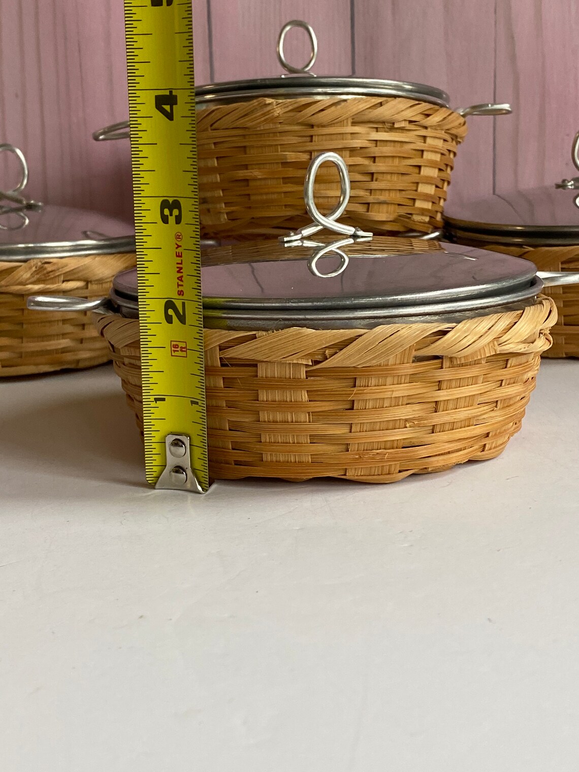 Vtg Set Aluminum Rice Bowls with Covers and Baskets Made in Etsy