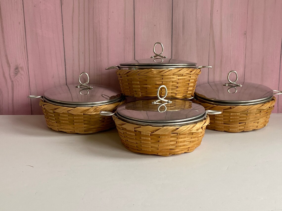 Vtg Set Aluminum Rice Bowls with Covers and Baskets Made in Etsy