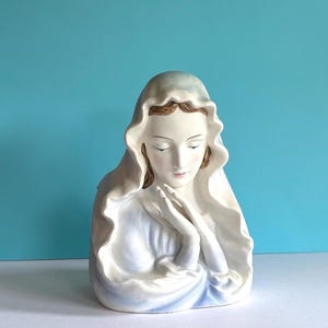 Vtg Virgin Mary Ceramic Planter Vase, Rubens Japan Religious Madonna, Mother Mary Planter, 6.25" Tall
