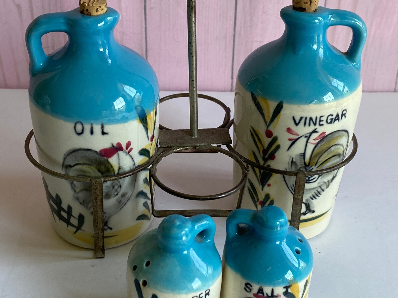 Vtg Condiment Caddy Set Japan Ceramic Oil Vinegar Salt Etsy