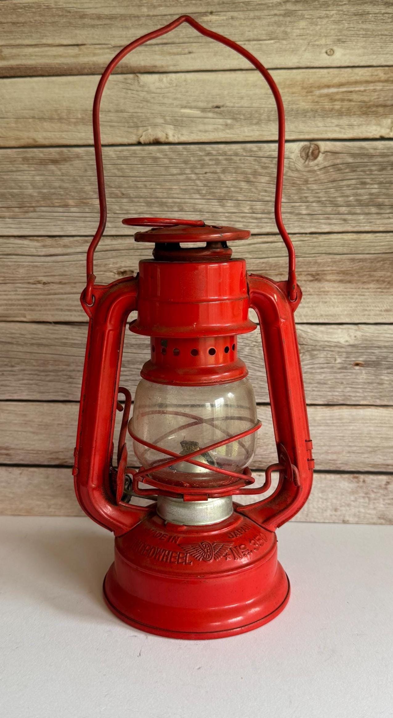 Vintage Red Oil Lantern: Winged Wheel No. 350, Metal & Glass - Etsy