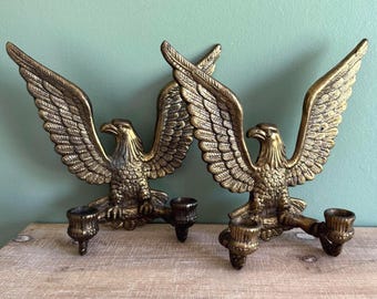 Vintage Brass Eagles Double Arm Wall Sconces, Set of 2