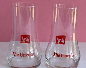 Vtg 7 Up " The Uncola" Upside Down Glasses, Set of 2 Retro Upside Down Novelty Glasses by 7 Up Soda, The Uncola Retro Soda Campaign