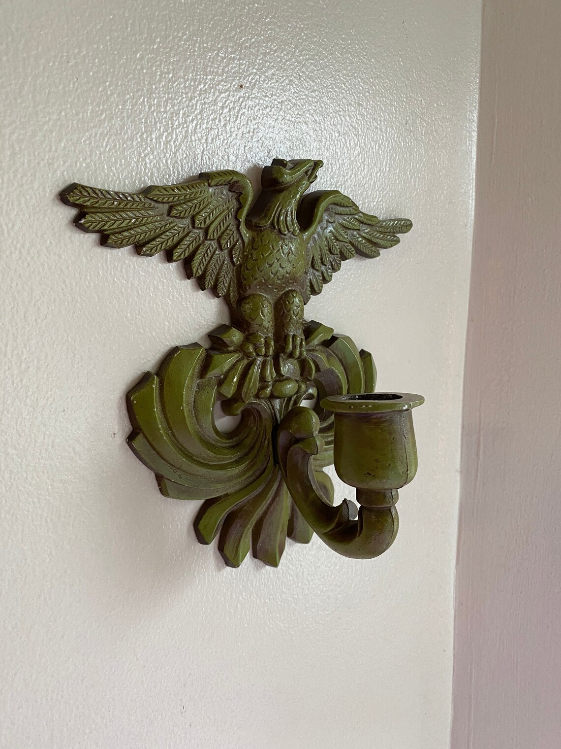 Vtg Sexton Metal Eagle Candle Holder Wall Decor Green Metal Etsy