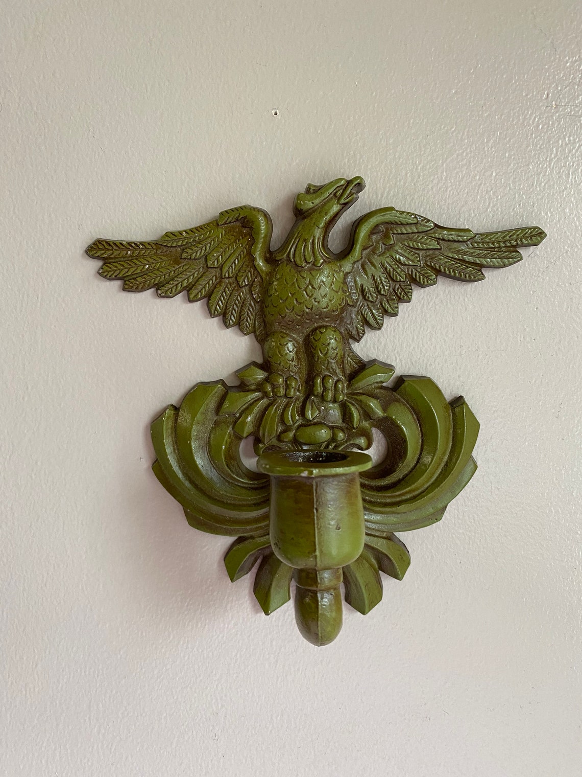 Vtg Sexton Metal Eagle Candle Holder Wall Decor Green Metal Etsy