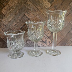Vintage Cut Glass Candle Holder Trio: Tulip Votive Set