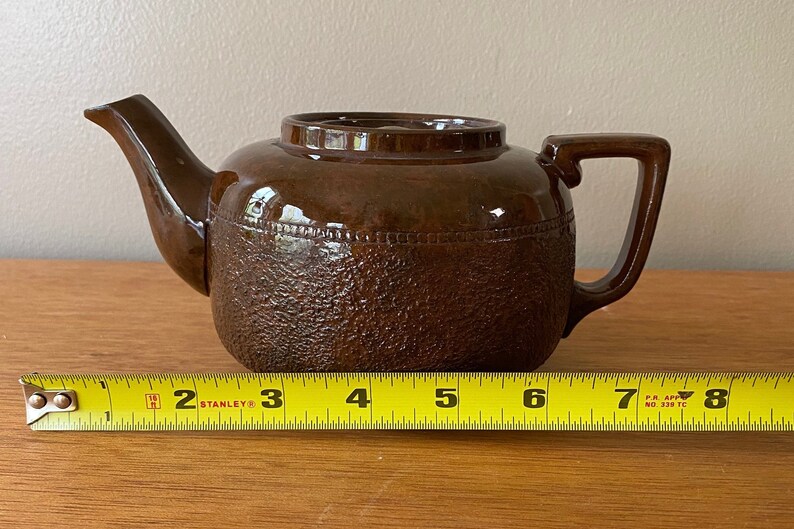 Small Brown Half Tortoise Shell Design Half Textured Teapot Sadler Glazed Tortoise Shell Design and Textured Teapot Made in England Vtg
