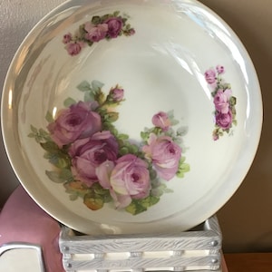 Vtg Rose Serving Bowl, Hand Painted Rose Serving Bowl Made in Germany, Lustreware Finish