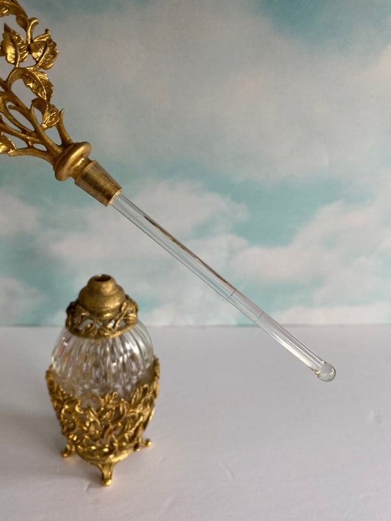 Vtg Ormolu Gold Plated Glass Perfume Bottle, Boud… - image 9