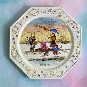 Vtg Italian Christmas Collectible Plate, Wall Decor 1976 Limited Edition Hand Made Antonio Zen of Nove, Children Celebrating Italy Holiday