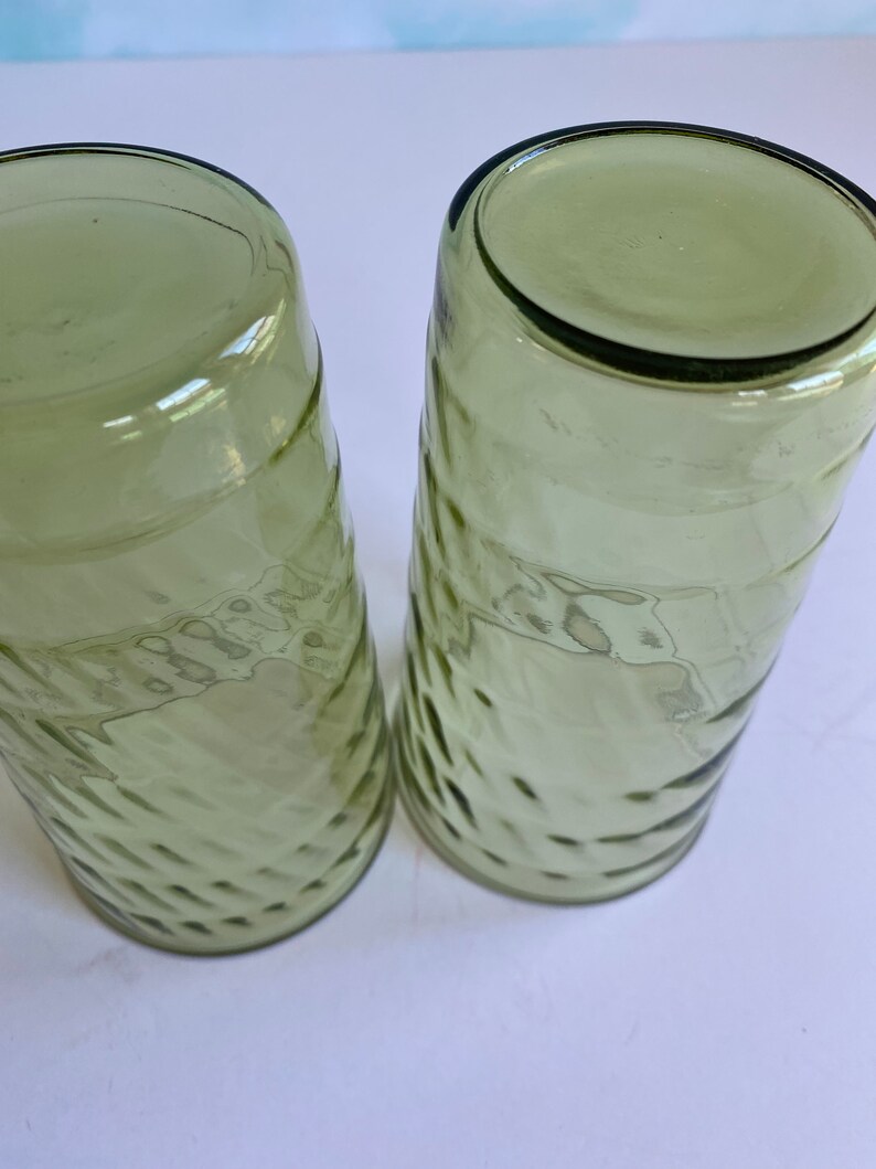 Vtg Green Ripple Glass Drinking Glasses Retro Green Drinking Etsy