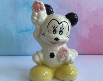 Vtg Ceramic Mickey Mouse Pink Flower Mickey, Vintage Walt Disney Ceramic Mickey