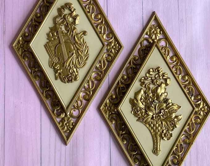 Vtg Diamond Shaped Wall Plaques Dart Ind. Gold Diamond Shaped Etsy