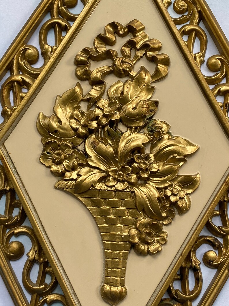 Vtg Diamond Shaped Wall Plaques Dart Ind. Gold Diamond Shaped Etsy