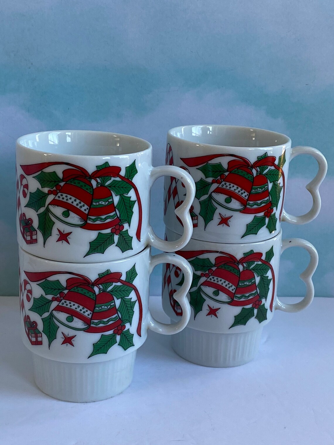 Vtg Stacked Christmas Mugs Set of 4 Holiday Mugs Bell and Etsy