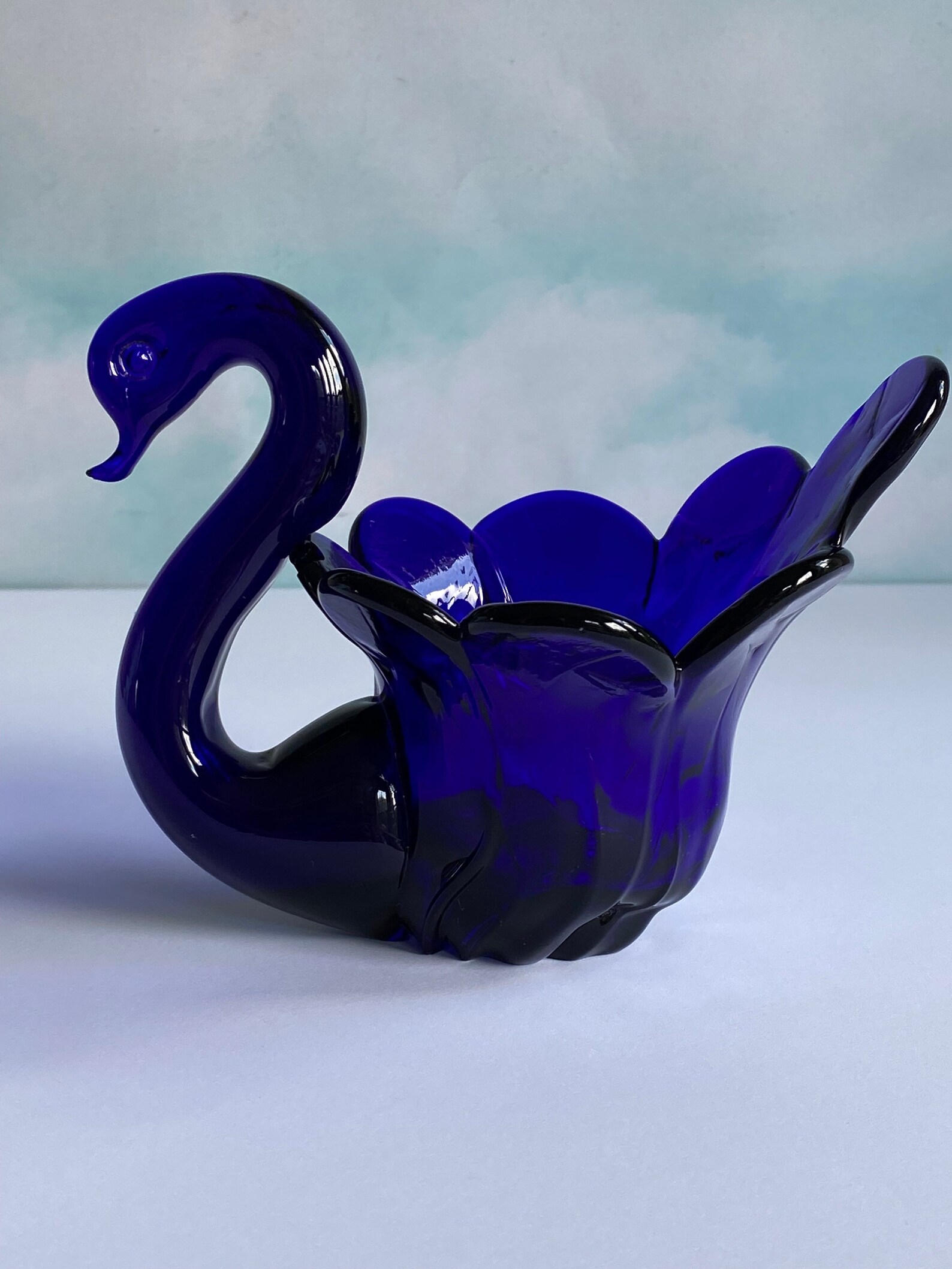 Vtg Cobalt Blue Glass Swan Candle Holder Tea Light or Votive Etsy