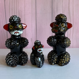 Vtg Redware Poodles, Set of Three Brown Poodles Made in Japan, Redware Clay Pottery Poodles, Collectible Dogs