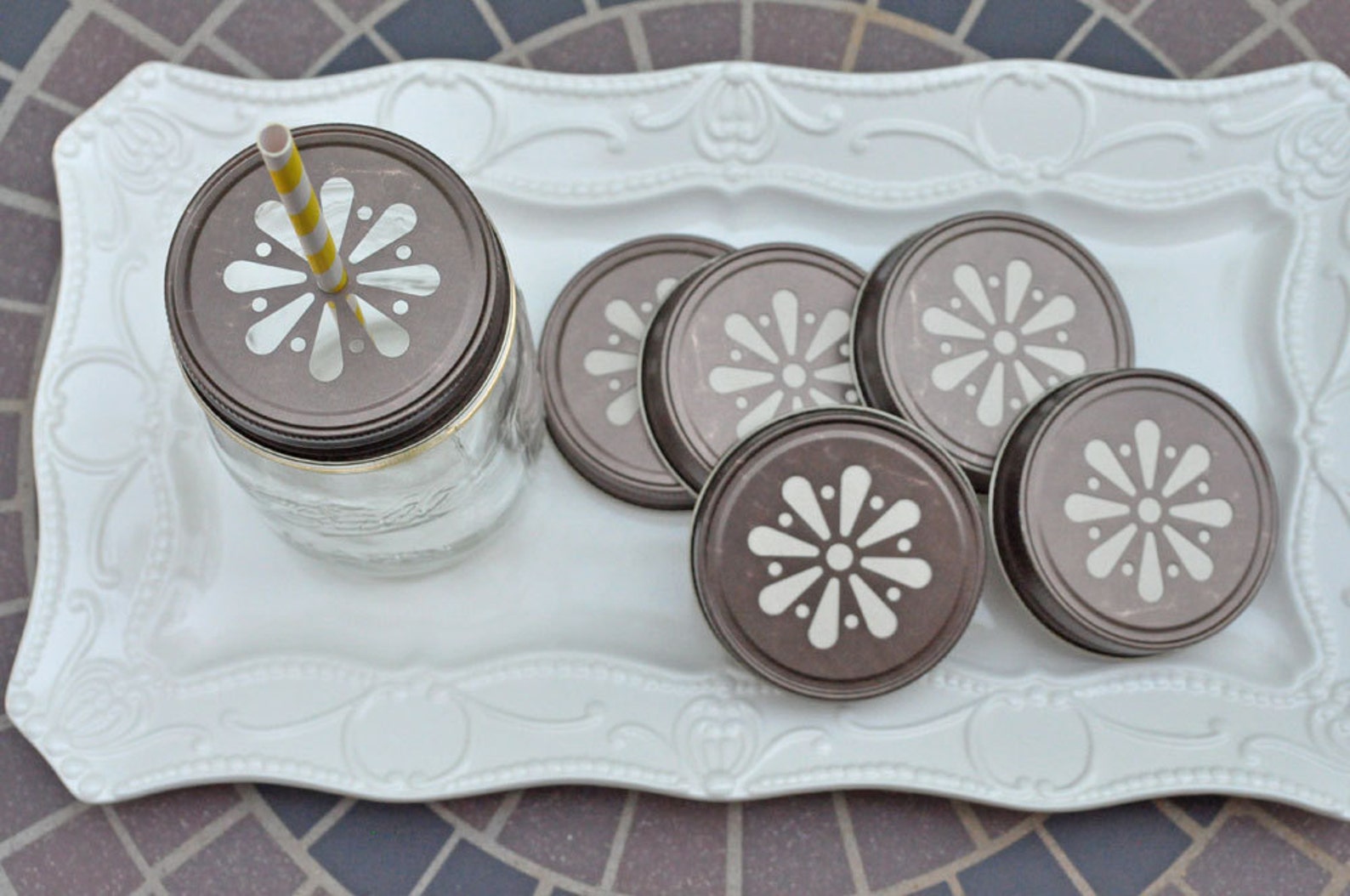 36 Rustic Bronze Daisy Cut Mason Jar Lids Straw Lids Rustic Etsy