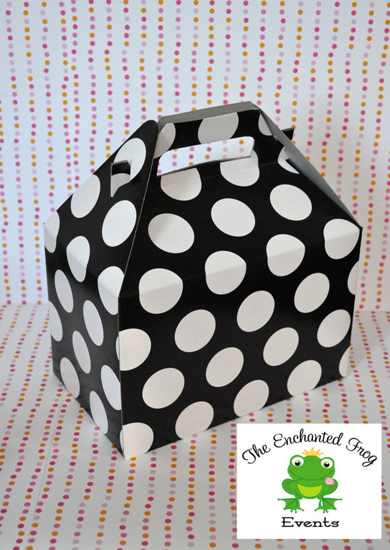 Favor Box Picnic Box 24 Black with White Dots Favor Box Lunch Box