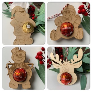 DIGITAL 4x Chocolate holder, cute Reindeer, gingerbread, Santa, Snowman,ornament,Ferrero Rocher, Lindt, Chocolate Holder SVG, DXF, Cut File