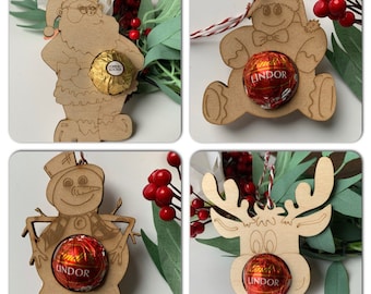 DIGITAL 4x Chocolate holder, cute Reindeer, gingerbread, Santa, Snowman,ornament,Ferrero Rocher, Lindt, Chocolate Holder SVG, DXF, Cut File