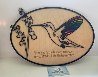 Digital file Hummingbird Plaque, SVG, DXF, bird, lily of the valley, hummingbird, rainbow bird, cut laser file,