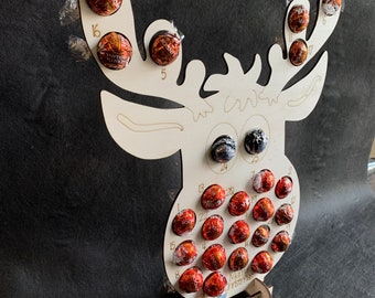 CALENDARIO DE ADVIENTO DE RENOS DIGITAL, Soporte de chocolate, Lindo reno, Ferrero Rocher, Lindt, Soporte de chocolate SVG, DXF, Archivo cortado