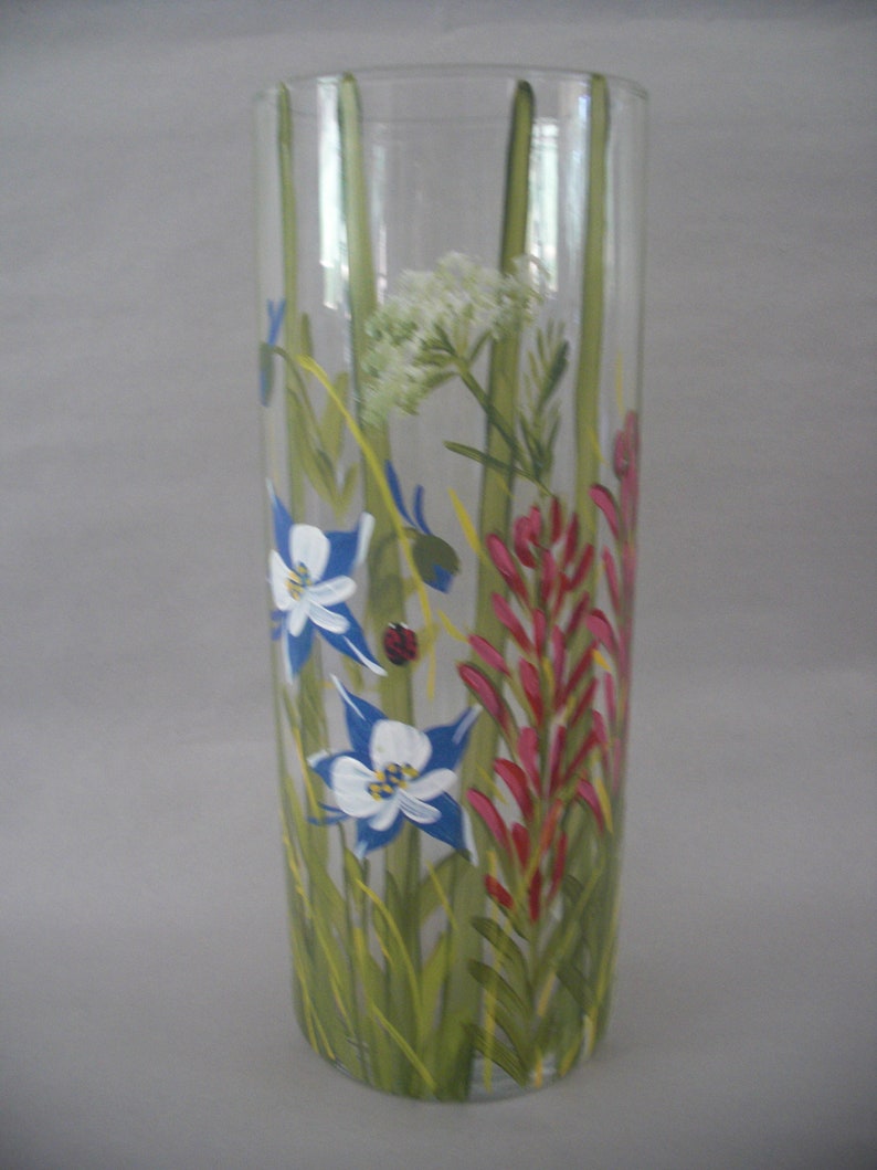Hand painted Cylinder Vase with Colorado Wildflowers