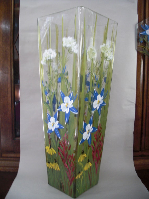 Hand painted Cylinder Vase with Colorado Wildflowers
