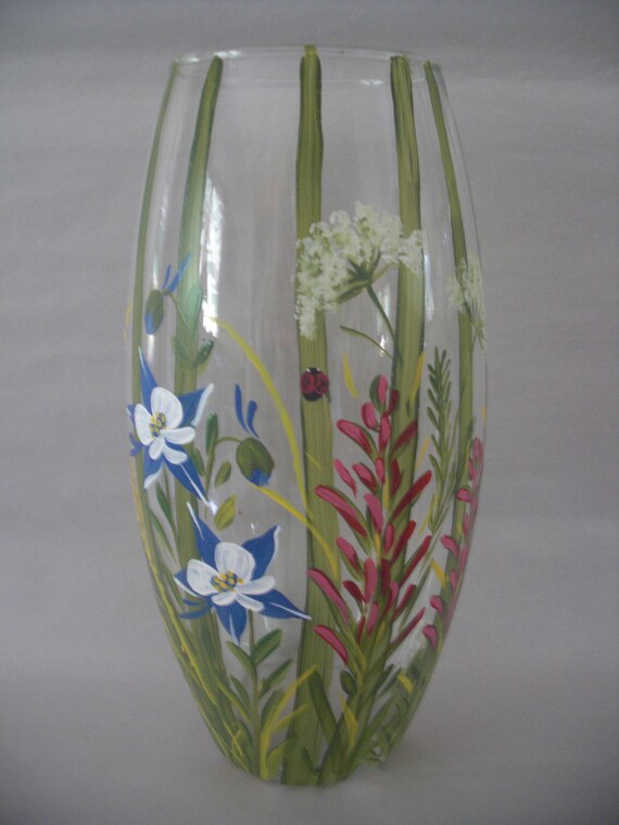 Hand painted Cylinder Vase with Colorado Wildflowers