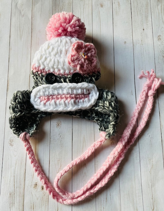 Crochet Sock Monkey Hat for Dogs – Handmade Pet Costume for Small Dogs and Puppies | Funny Dog Hat for Halloween, Photos & Gifts