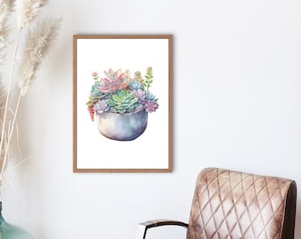 Druckbare Wandbilder, Kaktus, Sukkulente, Aquarell, digitaler Download