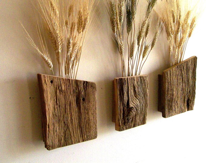 Set of 3 Rustic / Reclaimed / Barn Wood Wall Vase / Flower Etsy