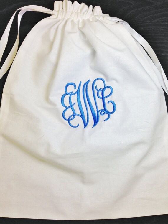Monogrammed White Cotton Drawstring Bag Lingerie Bag by Mad | Etsy