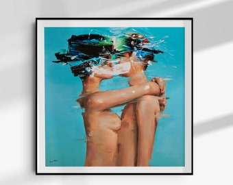 The breath - Giclee print, contemporary art, couple in love, wall art print, couple portrait, couples gift, lovers print, wedding art gift,