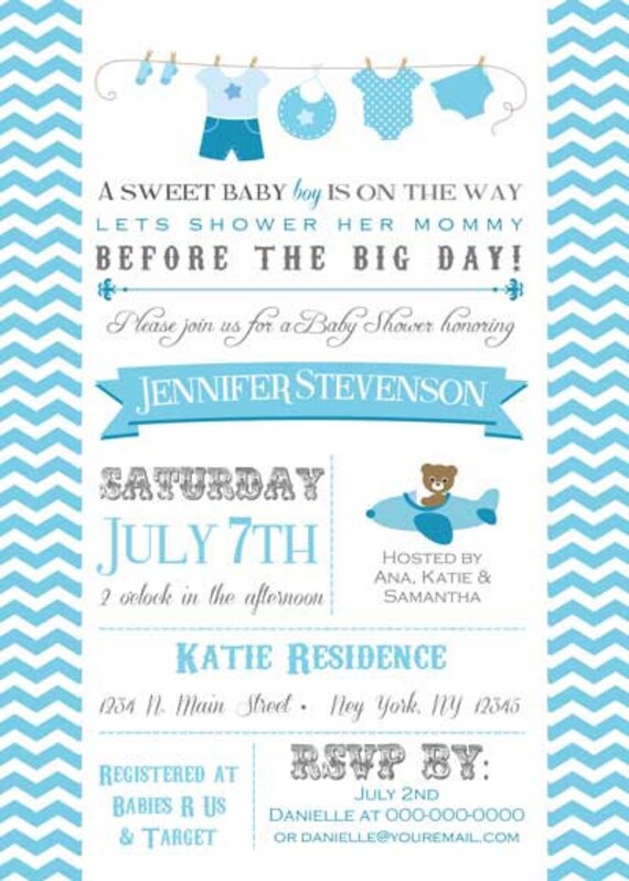 Items similar to Baby Shower Invitation Clothing Line for boy DIY