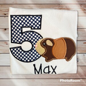 Guinea Pig Birthday Shirt | Embroidered Applique Number with Guinea Pig design