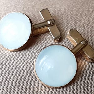 ELEGANT 1950s Vintage Cufflinks, SWANK White Moonglow Cabochons, Gilt Metal,Mid Century Cuff Links,Mens Suit Accessories,Wedding Gifts