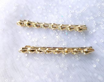 Bellissime forcine vintage, in metallo color oro, con strass scintillanti, accessori per capelli vintage, perfette per il giorno o la sera, per matrimoni e acconciature da sposa.