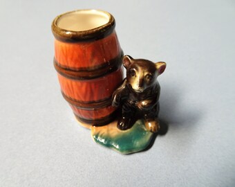 CUTE Figural Vintage Toothpick Holder,Barrel and Bear Toothpick Holder,Use As Bud Vase,FarmHouse Decor,Collectible Toothpick Holders