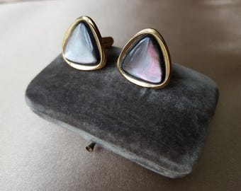 Gemelli eleganti anni '50, gemelli di metà secolo, gemelli da uomo, stile atomico modernista, gemelli da uomo, tonalità oro, M of P, gioielli vintage da uomo