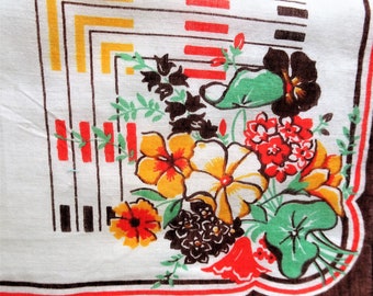 FAVOLOSO Hanky vintage, colorato Art Deco Design Hanky, fiori, incornicialo, fazzoletti decorativi della metà del secolo, fazzoletti da collezione