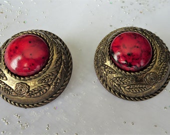 FAVOLOSI orecchini grandi vintage, orecchini a buco in metallo dorato, gioielli vintage anni '80, design Art Déco, gioielli da collezione