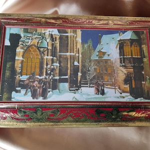 BEAUTIFUL Large Vintage E.Otto Schmidt Tin Litho,Cherubs,Winter Scenes,Rich Graphics,Hinged Box,Storage Tin Box,Display,Vintage Biscuit Tins