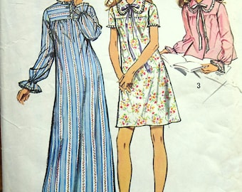 CUTE 70s Nightgown and Bed Jacket Pattern SIMPLICITY 5083 Sleepwear Night Gown in 2 Lengths,Bust 38-40 Size Large, Vintage Sewing Pattern