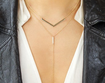 Set met chevronketting, sierlijke minimalistische hanger, alledaagse sieraden met laagjes, cadeau voor haar