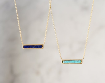 Collier barre or turquoise, pendentif minimaliste délicat, bijoux avec pierre de naissance de tous les jours
