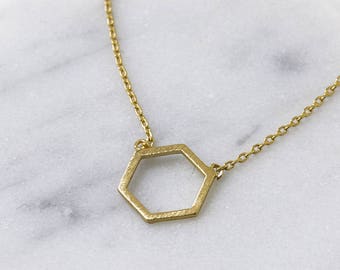 Hexagon Necklace, Dainty Minimalist Pendant, Everyday Layering Jewelry, Geometric Charm