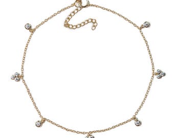 Gold Clover Anklet – Dainty Crystal Charm, Minimalist Boho Jewelry